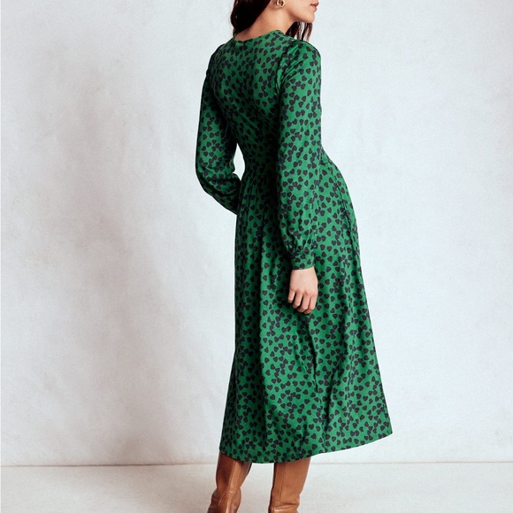 Boden NWT Alexandra Jersey Midi Dress Green Navy Hearts size US 14 R - Picture 3 of 15